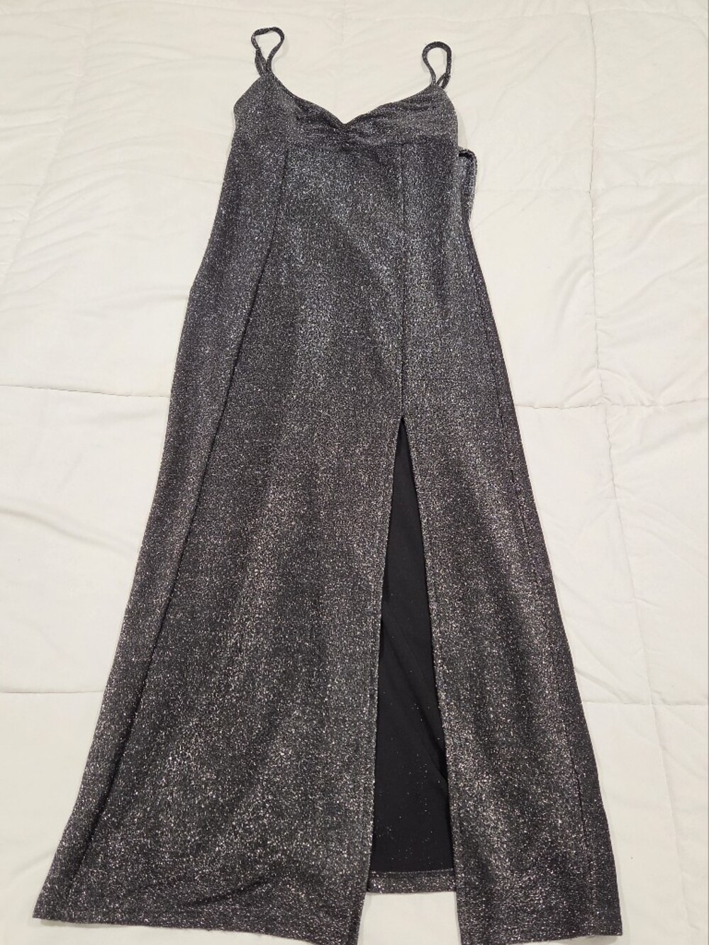 NWT Urban Outfitters Arna Metallic Sparkle Slit Maxi Dress Black Silver S
